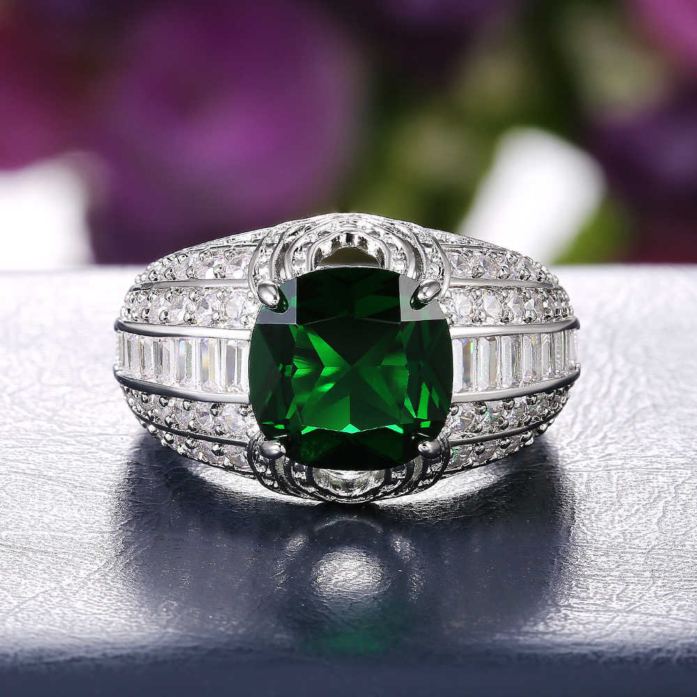 Anillo solitario de lujo de alta calidad con circonita cúbica verde para mujer, boda, fiesta de aniversario Vintage, joyería para mujer, regalo romántico, nuevo Y2302