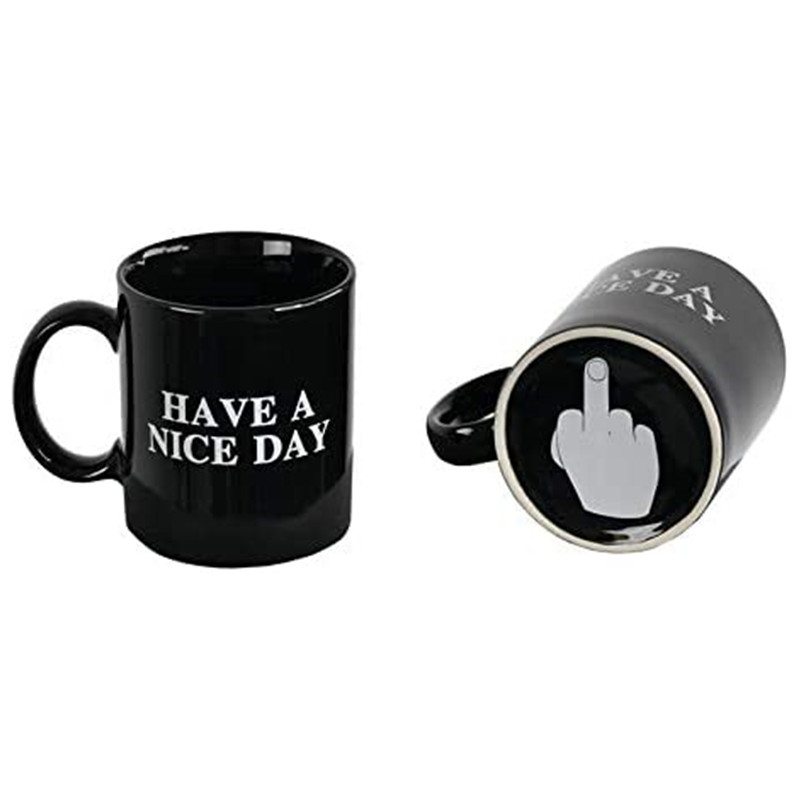 Tasse à café en céramique créative de 11 oz pour hommes et femmes passez une bonne journée avec le fond du doigt du milieu tasse à café drôle thé au lait gobelet cool cadeaux de nouveauté