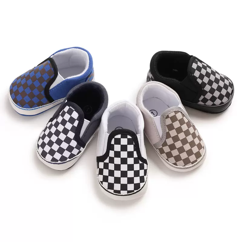 2023 Baby Shoes Chembled Cheghered Toddler First Walker حديثي الولادة Baby Boy Girl Shoes Soft Sole Cotton Discal Sport