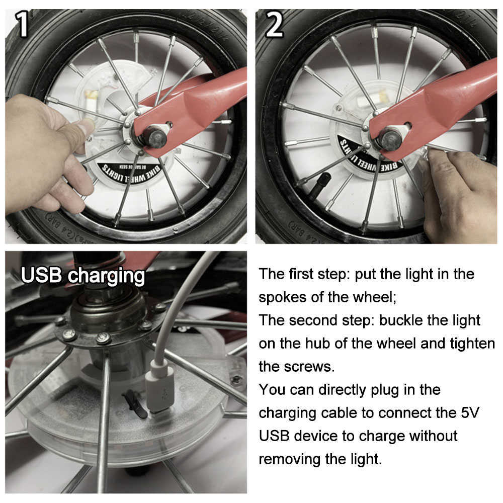 Cykel S 22 LED Flash talade Intelligent induktion Bicycle Wheel USB uppladdningsbar balans Bil Drum Light Tire Däck Ventillampa 0202