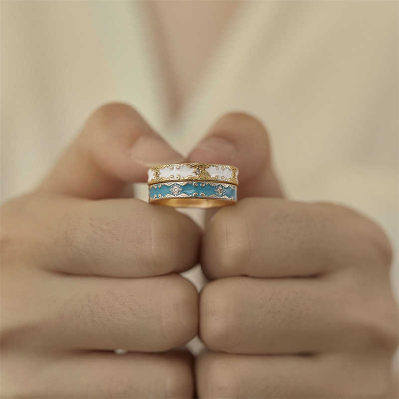 Pierścień Solitaire Koreańska glazura fali geometrycznej glazury dla kobiet ręcznie robione inkrustowana cyrkon otwarty biżuteria Y2K 2022 Niezwykłe prezenty Y2302