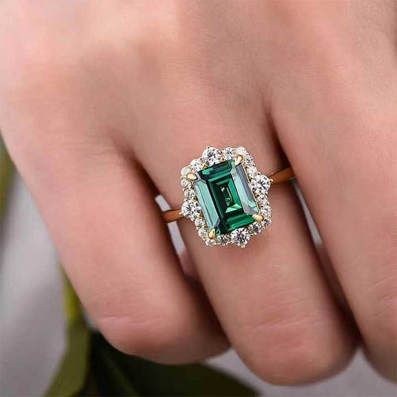 Bague Solitaire de luxe carrée verte en zircone cubique, anneaux de tempérament élégants, accessoires de mariage pour femmes, bijoux de fête d'anniversaire Y2302