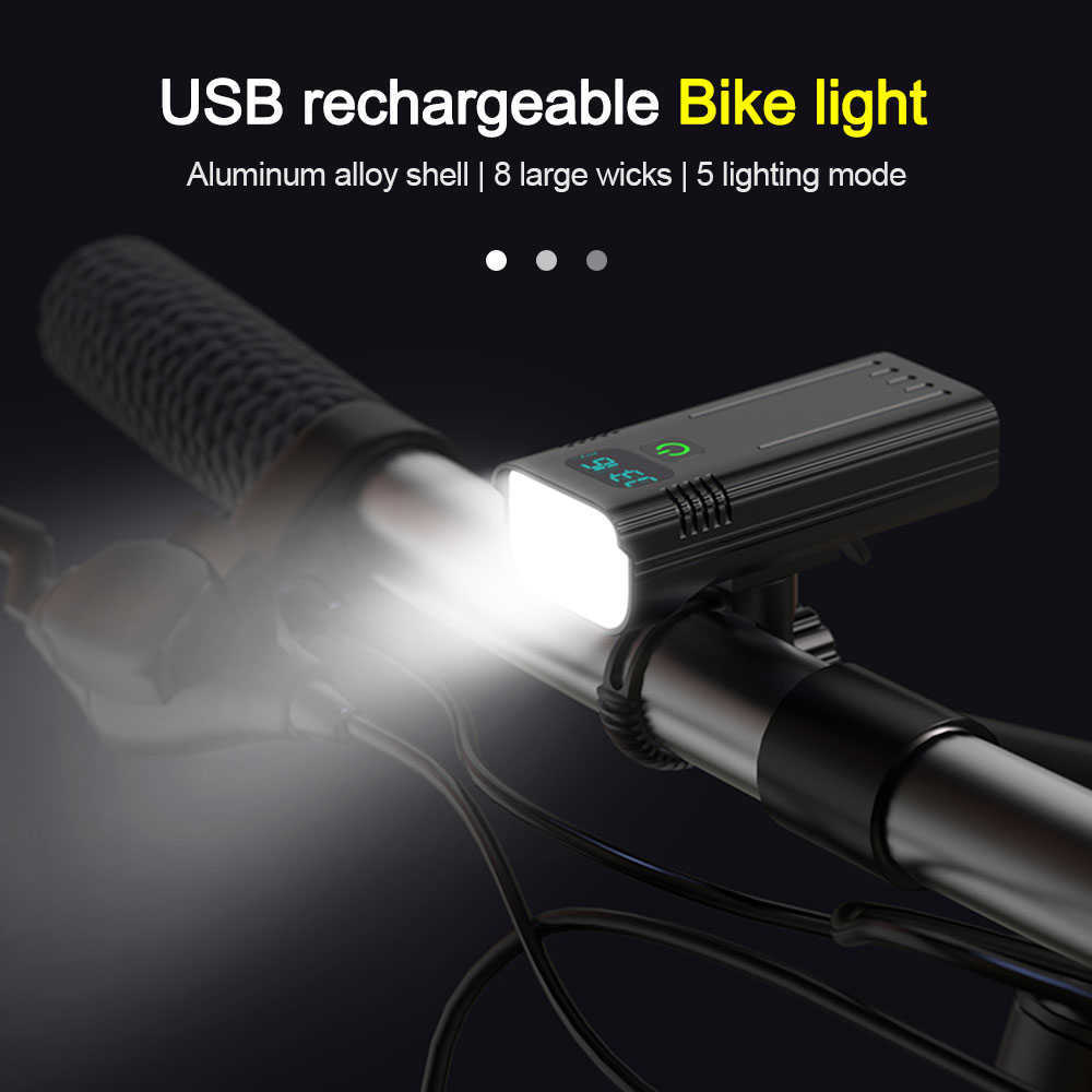 S Waterdicht 8 LED -voorste fiets USB oplaadbaar 5200 mAh batterij digitale stroom display Bicycle Light 5 Modi MTB Cycling Lamp 0202