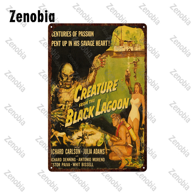 Classic Movie Poster Targhe in metallo Creature From The Black Lagoon Targa in metallo Monster Thriller Suspense Movie Painting Targa vintage Bar Pub Home Decor dimensioni 30x20 w01