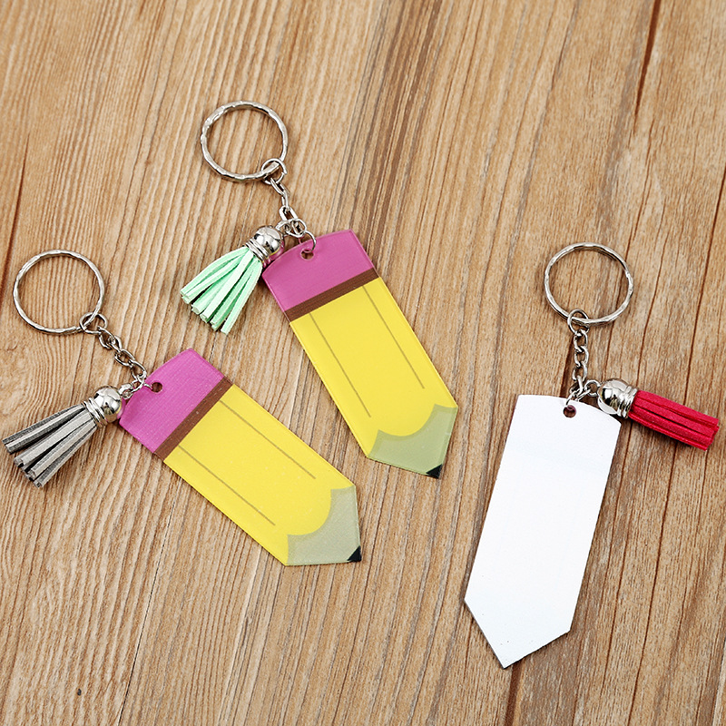 سلسلة مفاتيح على شكل قلم من الأكريليك مع شرابات دائرية مناسبة لتقوم بها بنفسك حلقة مفاتيح صغيرة تحمل اسم هدية الكريسماس للمعلم الطالب