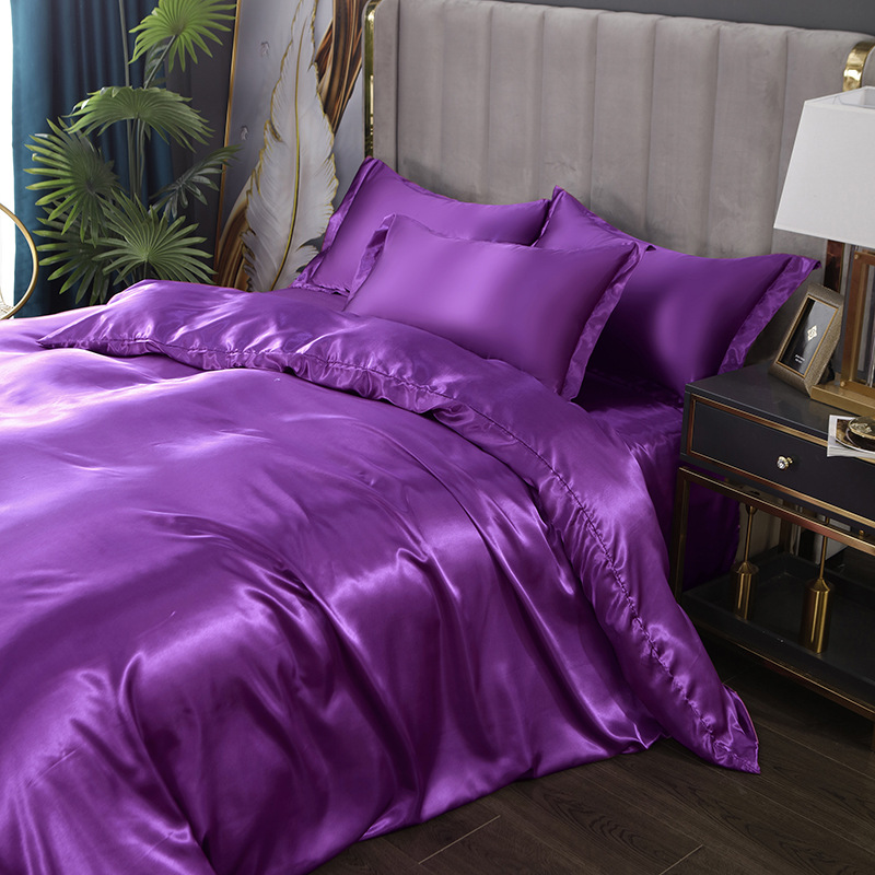 2023 Mulberry Silk Bedding Set with Duvet Cover Bed Sheet Pillowcase Luxury Satin Bedsheet Solid Color King Queen Full Twin Size