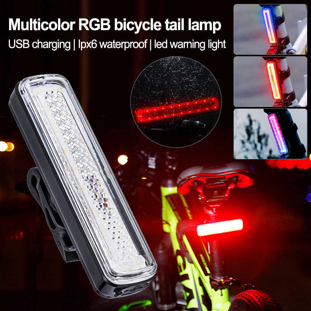 Lichten Multi-colour RGB Bicycle Achterlicht USB LADING 14-MODE TAULLight MTB Night Riding Cob LED WAARSCHUWING Fietslamp 0202