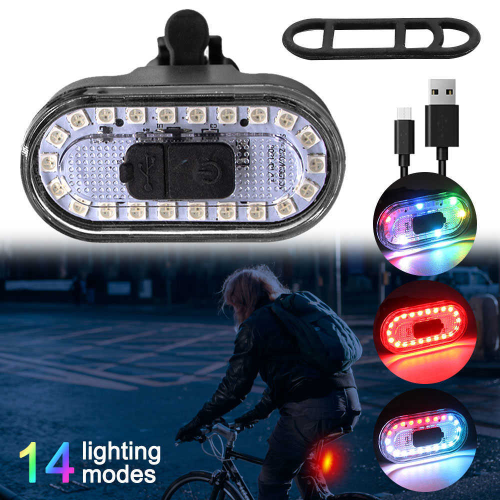Bike Lights USB Rechargeable Bicycle Taillight 14 Modes Cycling Rear Lamp Waterproof Riding Safety Warning Light 0202