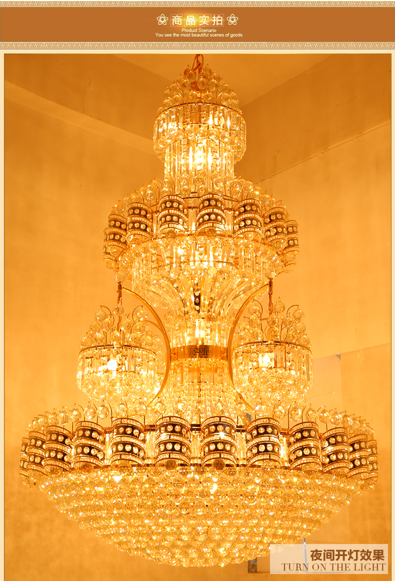 Lustres en cristal doré américain Luminaire Lustre classique européen Luxe moderne Grandes lampes suspendues Villa Escaliers Façon Hall de l'hôtel Parlour Droplight