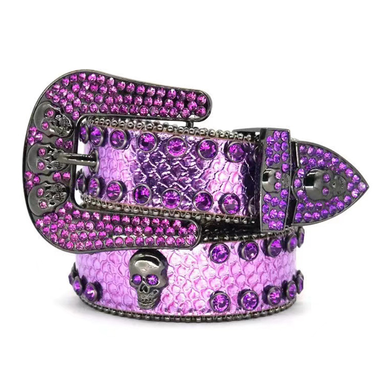 2023 Designer Bb Simon Skull Gürtel für Männer Frauen Glänzender Diamantgürtel Schwarz Blau Rot Mehrfarbig mit glitzernden Strasssteinen als Geburtstag 255B