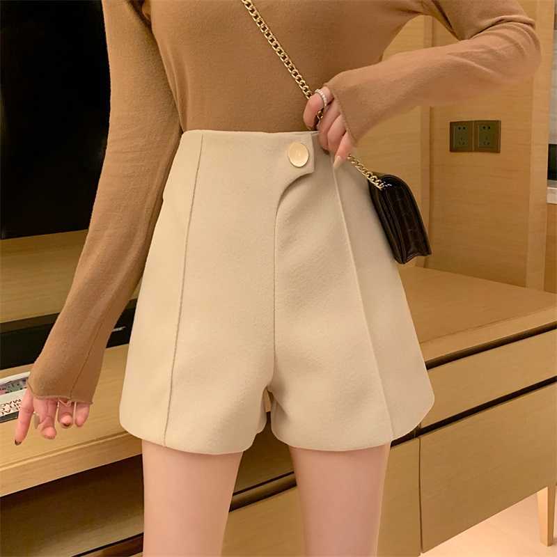 Kvinnors shorts Kusahiki Woolen Women 2022 Autumn Winter New Bottoms Korean Fashion Elegant High midje breda ben Short Feminos Mujer Y2302