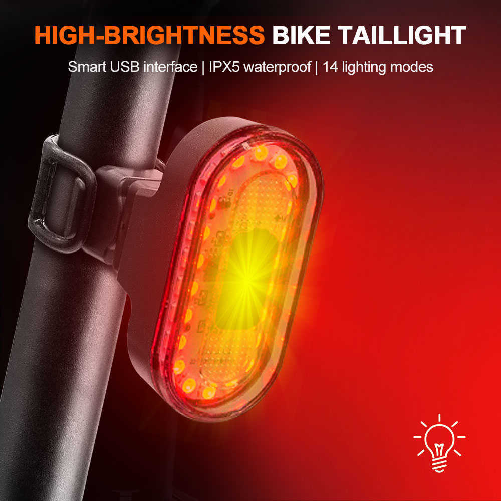 Bike Lights USB Rechargeable Bicycle Taillight 14 Modes Cycling Rear Lamp Waterproof Riding Safety Warning Light 0202