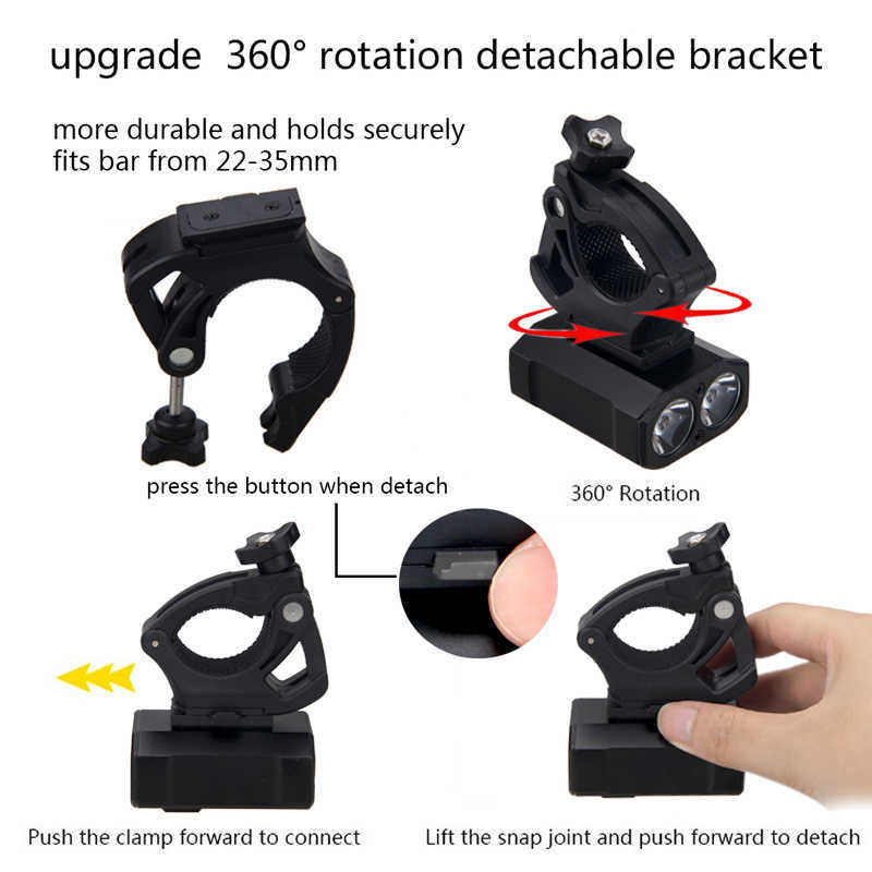 S MODOS DE LUZ RECULHADA USB PROMUTA USB 5 Modos de luz MTB Lanterna de ciclismo Bateria de bicicleta Battery Bicycle Safety Night Montagem 0202