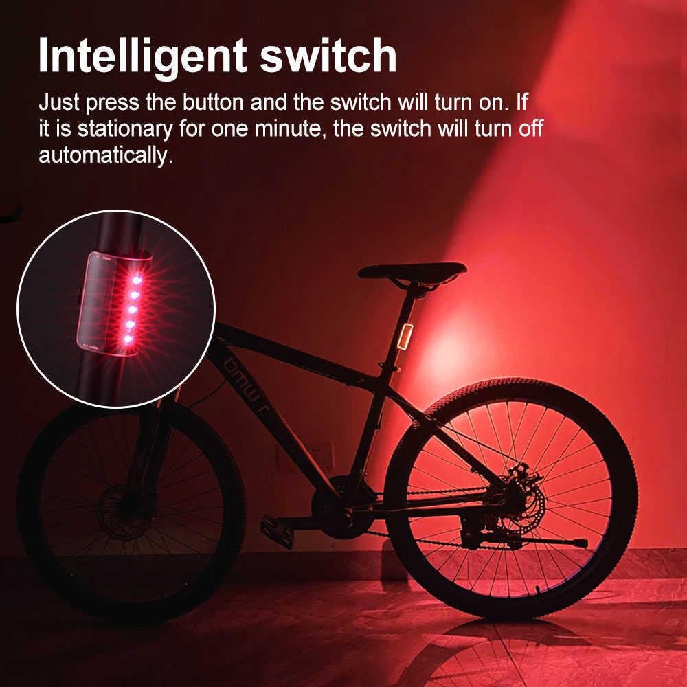 Luci Fanale posteriore ricaricabile tramite USB Ricarica intelligente Lampada posteriore bicicletta Start-stop automatico Avvertimento touch control Luce bici 0202