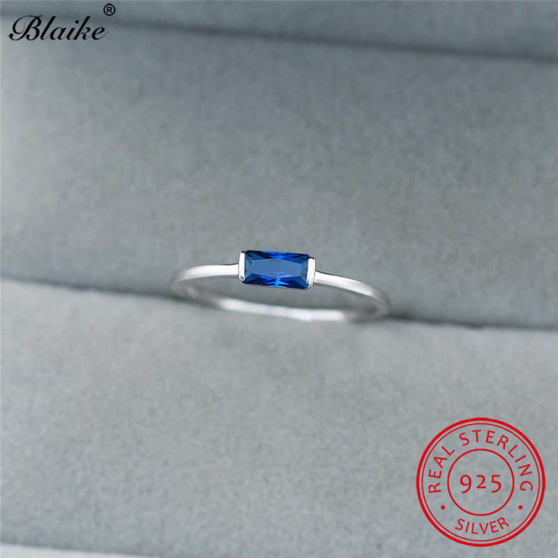 Anello solitario vero argento sterling s925 blu rosso Blk zircone piccolo rettangolo pietra s le donne matrimonio fascia sottile Stking s Y2302