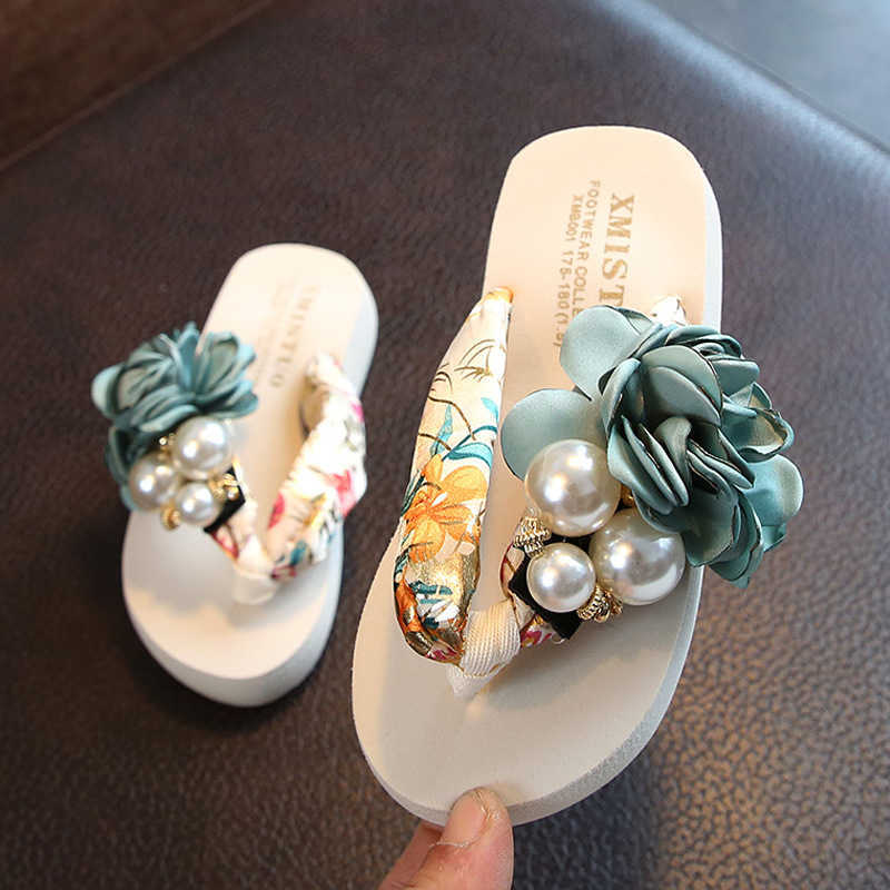 Slipper kinderen flip-flops Fashion Pearl Flowers Slippers Summer Bohemia Soft Sole Non-Slip Sandals Baby Girl Beach Shoes 0203