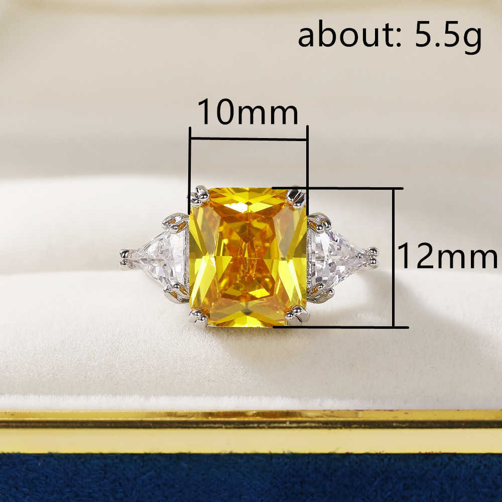 Solitaire Ring Sparkling AAA Yellow CZ Rings For Women Wedding Party Luxury Fashion Female Cessories Anniversary Gift Trendy Jewelry Y2302