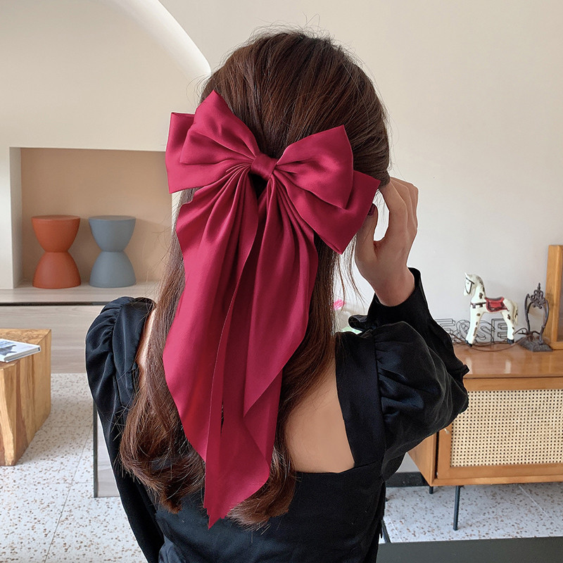 20pcs/ women big bow barrettes girl's satin hairclips long ribbon hairpinsアクセサリー