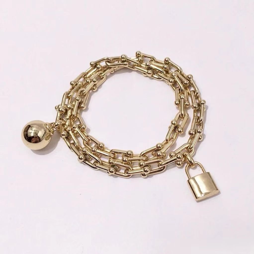 Rose Golden Chakras Lock Ball Bracelet For Women Design Chain Designer Bijoux Luxury Titanium Steel Hardwear Series Bracelets Punk Charm Jewelry