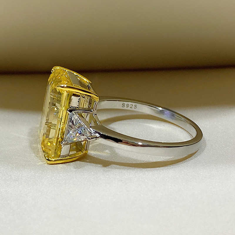 Solitaire Ring الفاخرة الكريستال الشفاف المستطيل الوردي لعروض الزفاف الزفاف cessories العصرية الفضة 925 المرأة المجوهرات هدية Y2302