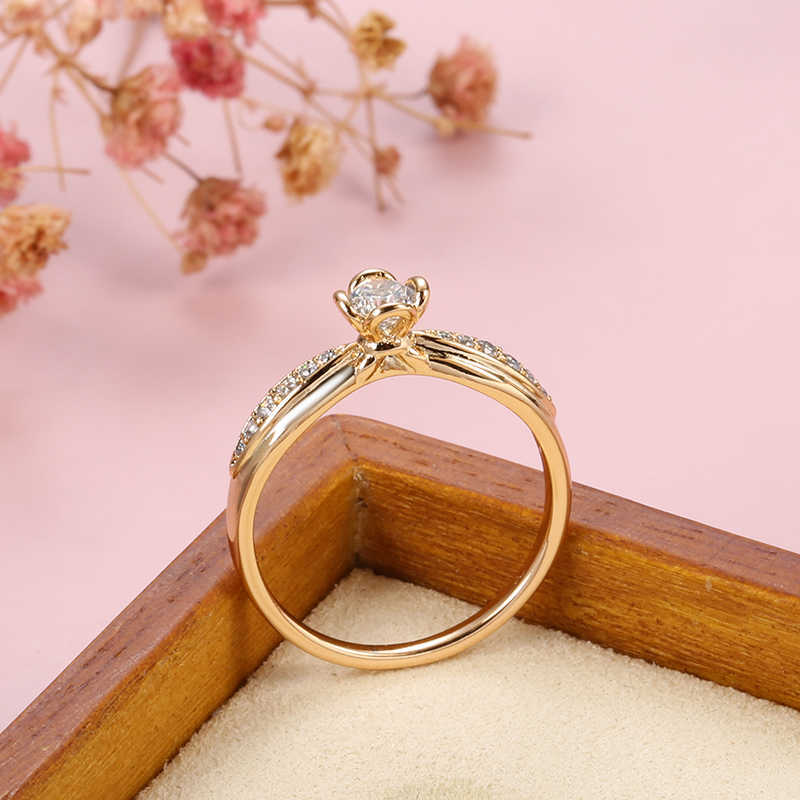 Solitaire Ring 585 Rose Gold noivado de zircão e flechas cortes bilaterais de moda pequena jóias de casamento para mulheres y2302