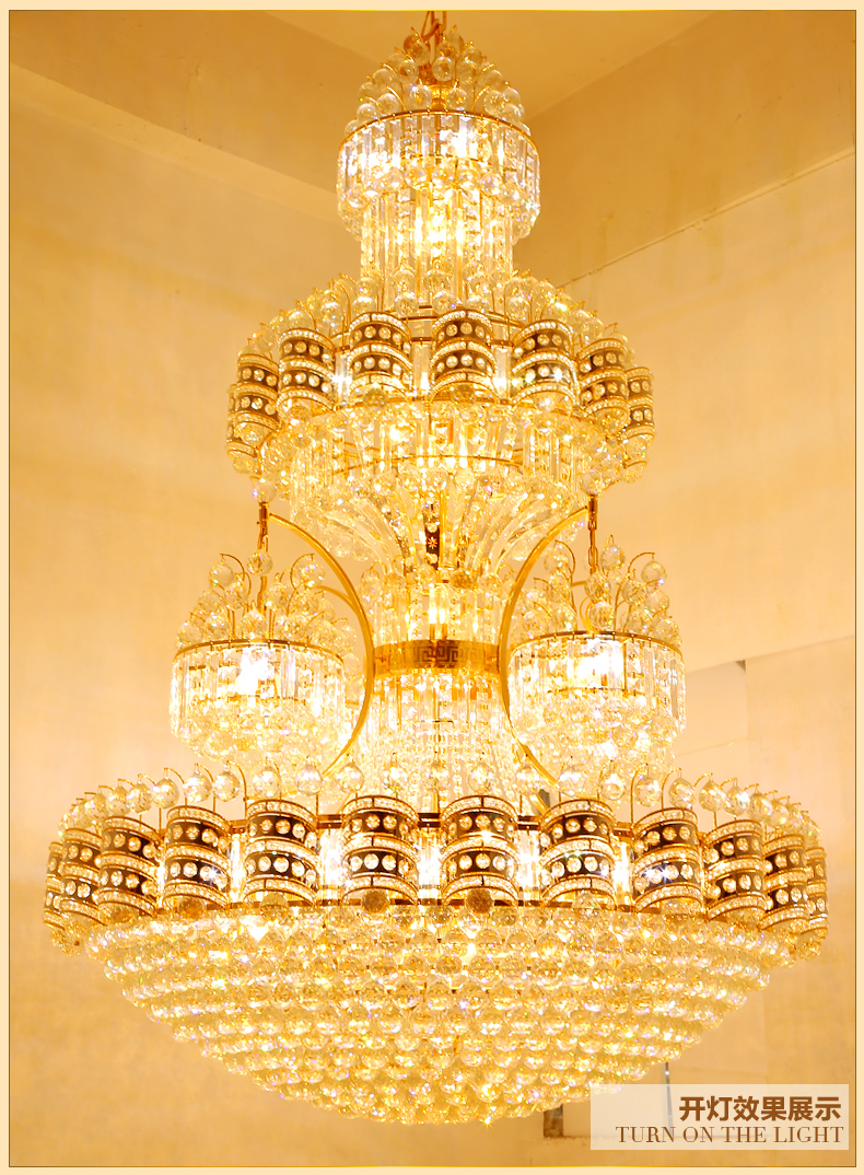 Lustres en cristal doré américain Luminaire Lustre classique européen Luxe moderne Grandes lampes suspendues Villa Escaliers Façon Hall de l'hôtel Parlour Droplight