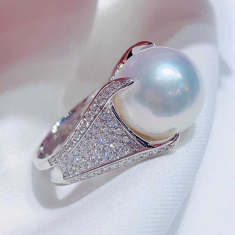 Solitaire Ring Luxury 4 Cls Setting Big Imitation Pearl Rings Women Wedding Party Temperament cessories Fancy Gift Statement Jewelry Y2302