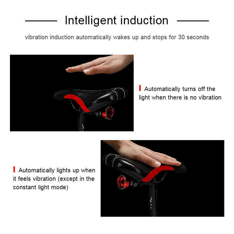 Światła Smart Sensor Taillight USB ładowna lampa ostrzegawcza rowerowa MTB Roweropost 6 tryb