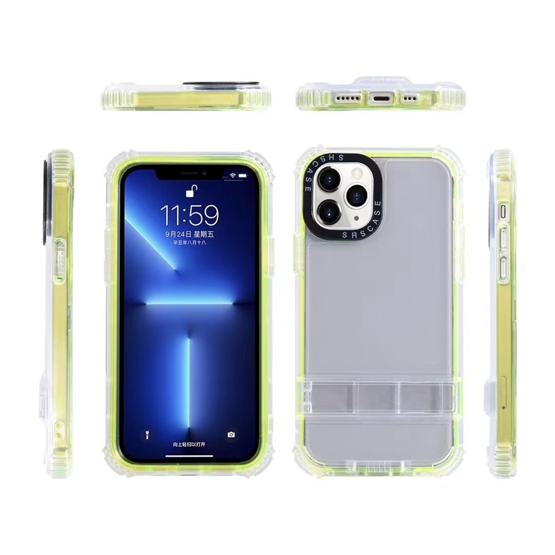 2in1 Bumper Frame Holder Shockproof Cases For Iphone 15 14 Plus Pro Max 13 12 11 8 7 6 Crystal Stand Hard PC Plastic Soft TPU Clear 2 In 1 Hybrid Dual Color Phone Back Cover