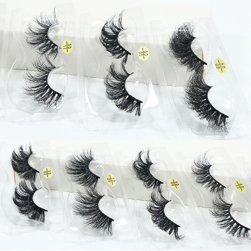Karton Kutu ile Toptan Kabarık 5D Vizon Göz Kirpikleri Crossy Uzun Kalın 3D Hacim Yanlış Kirpikler