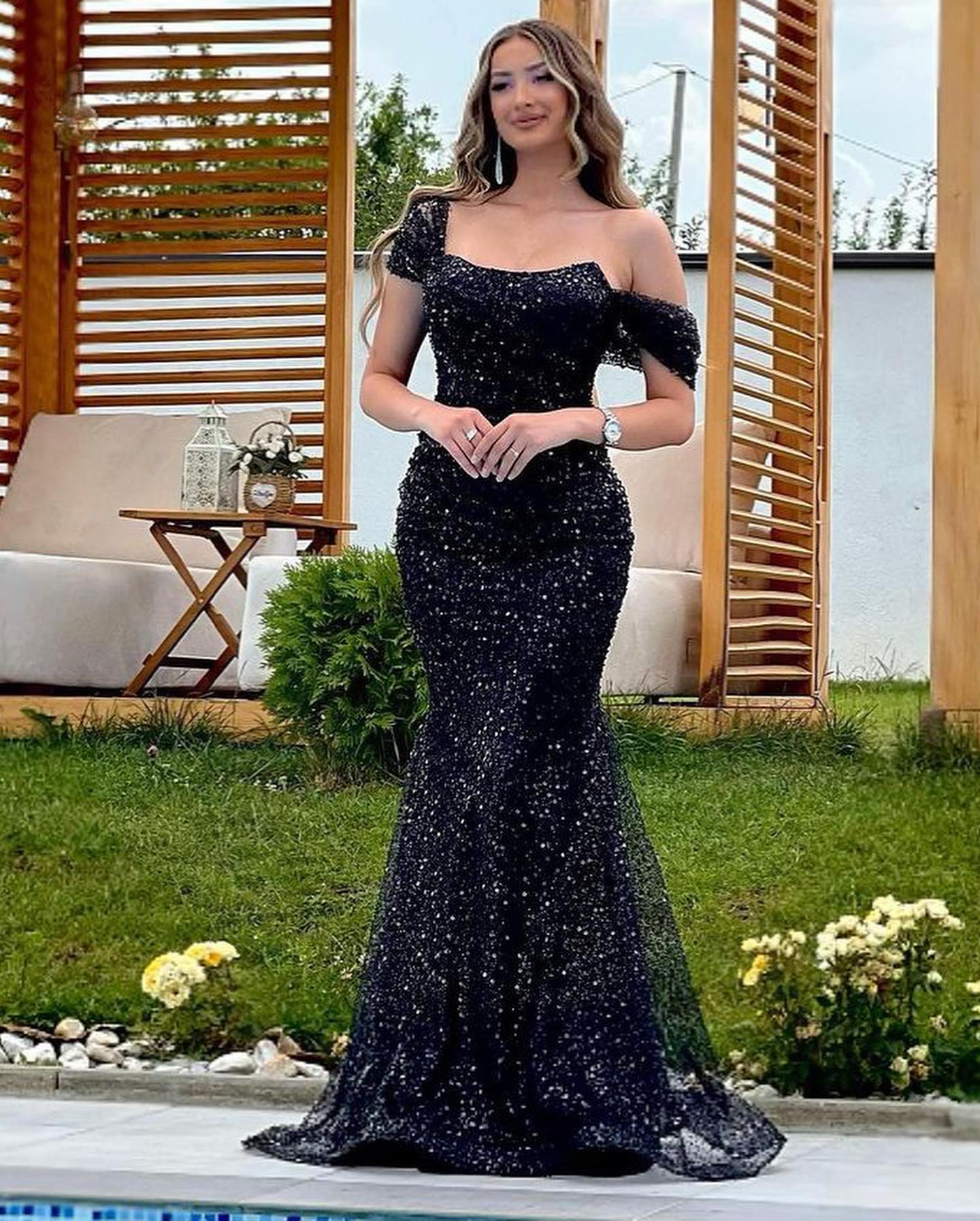 Schwarze Abendkleider im Meerjungfrau-Stil, trägerlos, mit Pailletten, schulterfrei, bodenlang, formelle Kleidung für besondere Anlässe