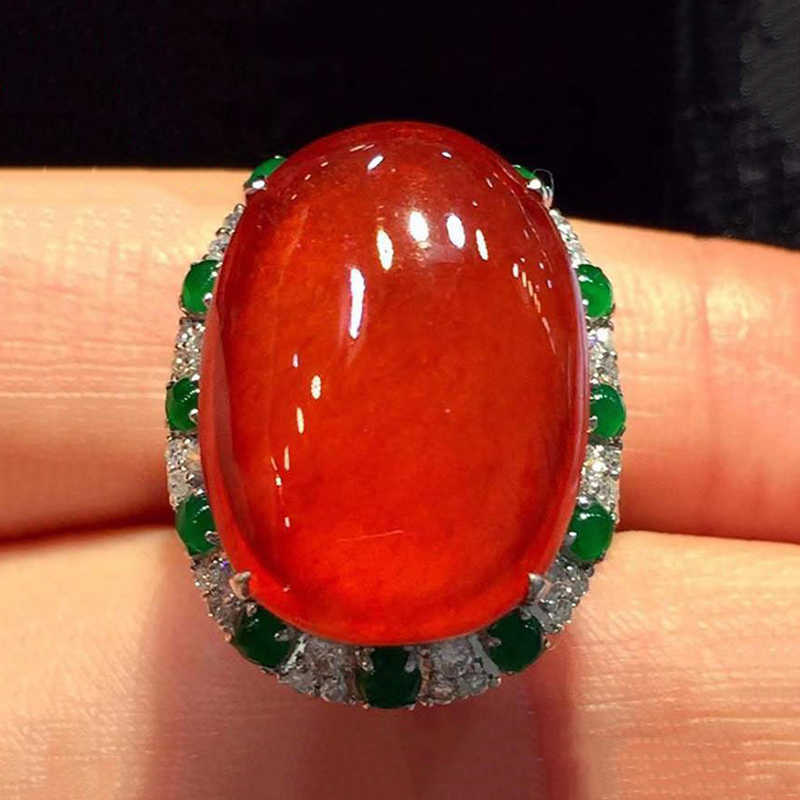 Solitaire Anneau Natural Chalcedony Positif Red Oval grand œuf Fe Anneau ouverture chinoise réglable Jewames Retro Ladies Peculiar Y2302