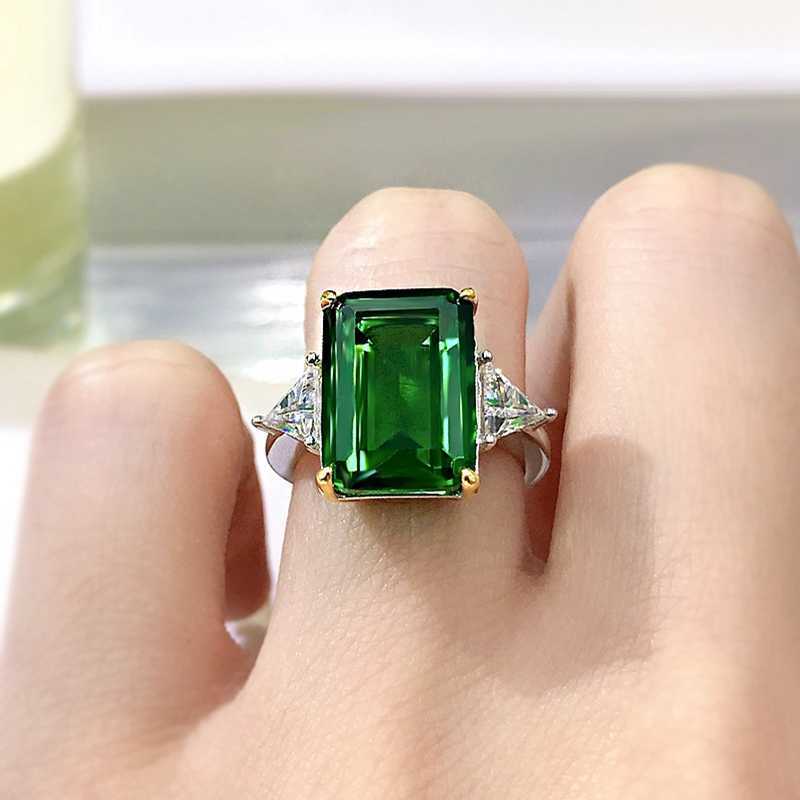 Solitaire Ring Wong Rain 925 Sterling Silver Emerald Cut 10*14 MM Created Moissanite Engagement Luxury For Women Fine Jewelry Gift Y2302