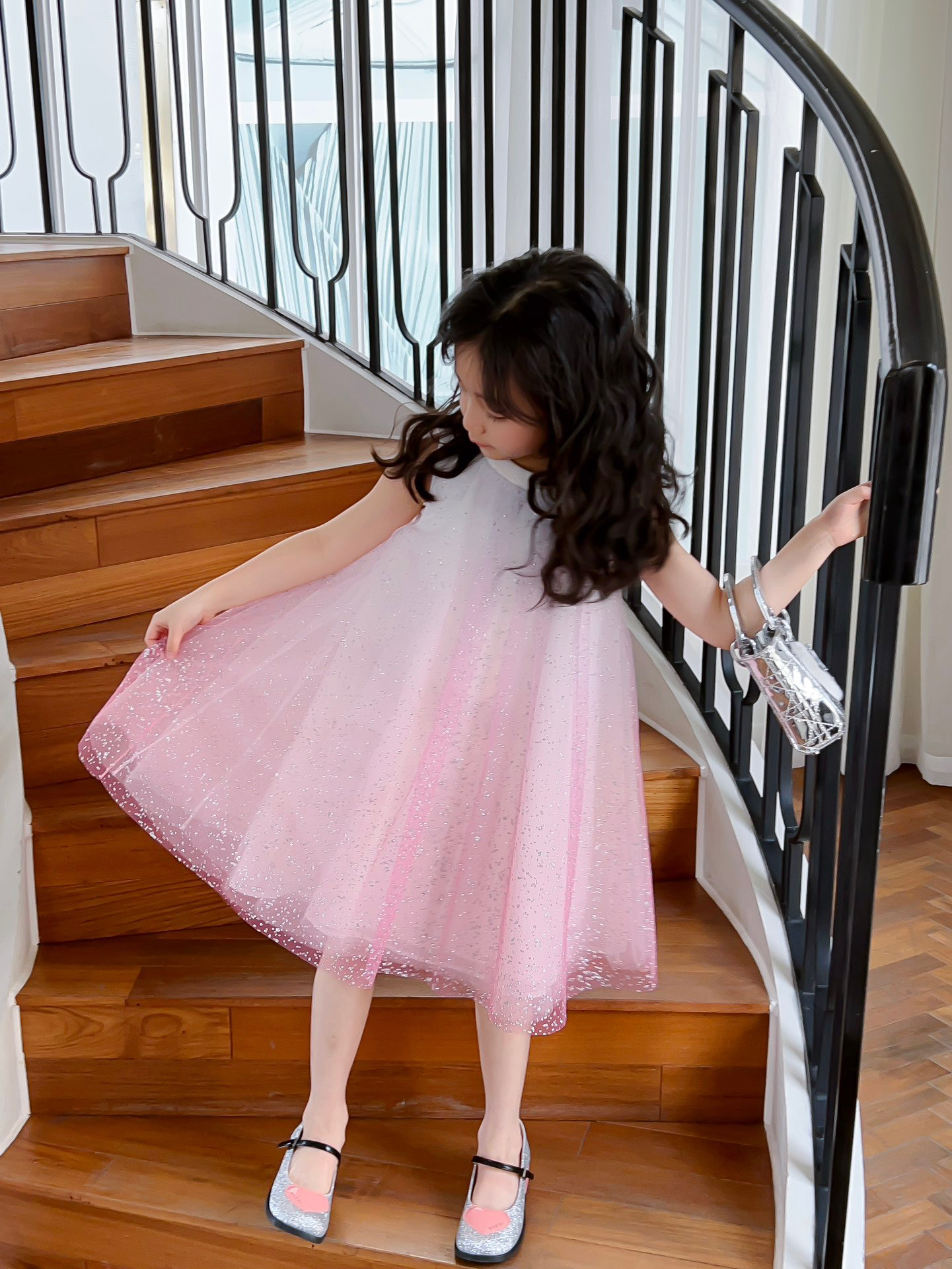 Summer Kids Girls Lace Dresses Children Pink Princess Dress Baby Girl Sequined Wedding Dress Party Clothing1396113