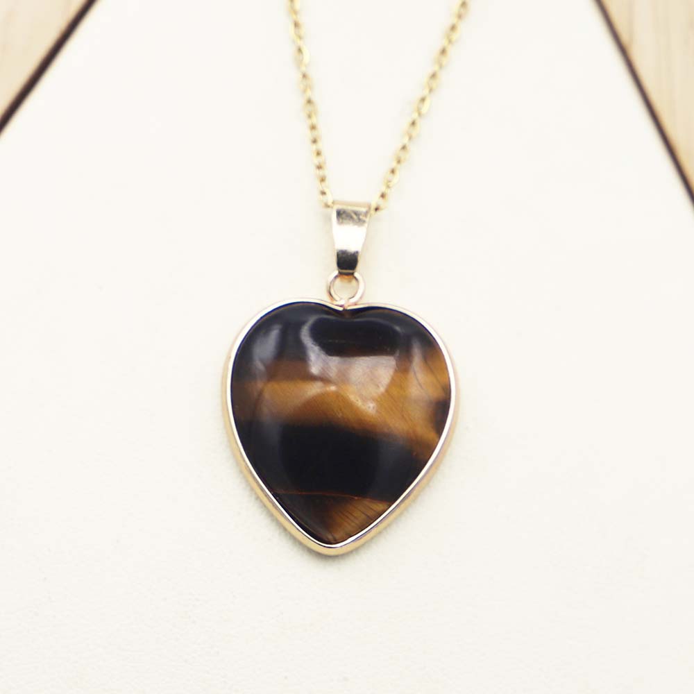 Natural Stone Halsband Multicolor Healing Gold Edged Heart Shaped Gemstone Pendants Reiki Charms Fashion Diy Jewelry Accessorie