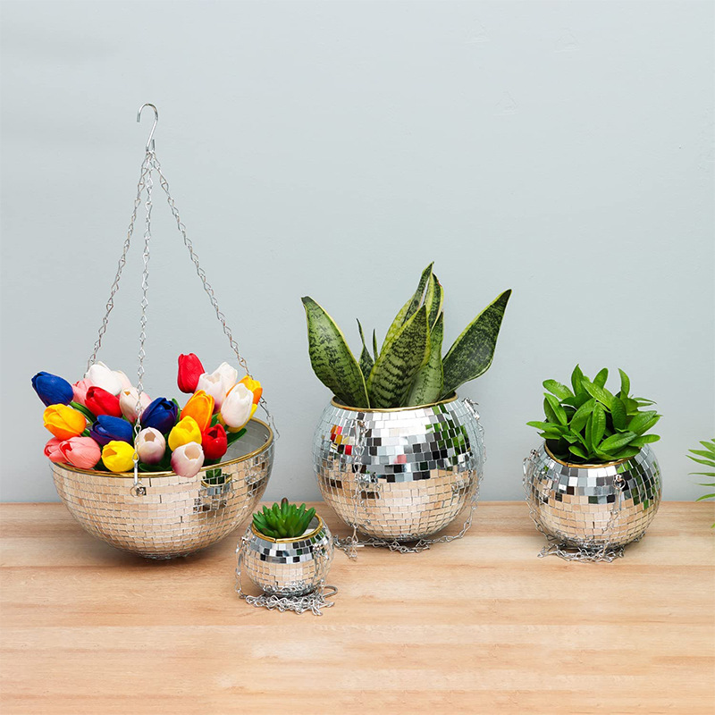 Disco Ball Planter Globo Shape Holding Vaso Planter de Flor Pots Corda pendurada Parede Homw Decora￧￣o Decora￧￣o da sala da sala