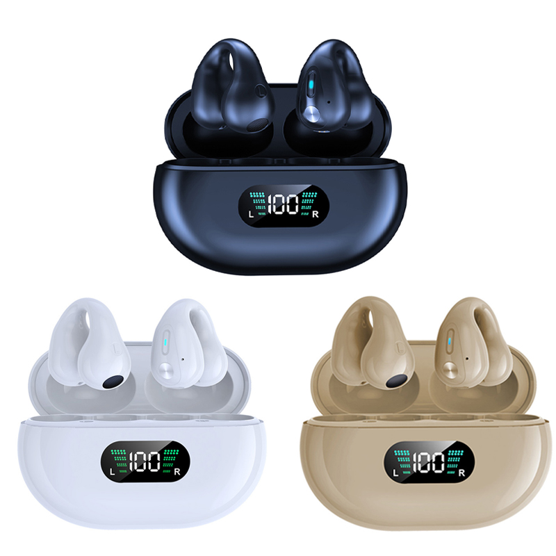 Mini auricolare wireless TWS Cuffie Bluetooth a conduzione ossea con clip Touch Display digitale Driver sportivo Cuffie con gancio l'orecchio Cuffie con cancellazione del rumore Auricolari da gioco Q80 BH12