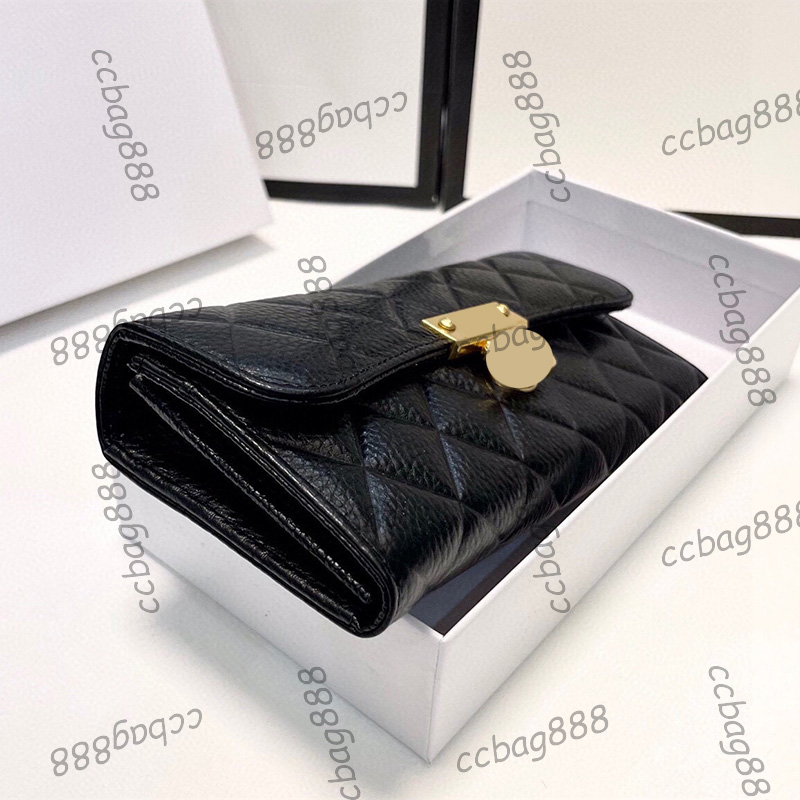 Luxury Designer Long Bifold Wallet Bags Calfskin Card Holder Gold Metal Hardware Multi Pochette Outdoor Coin Purse Turn Lock Clutc269c