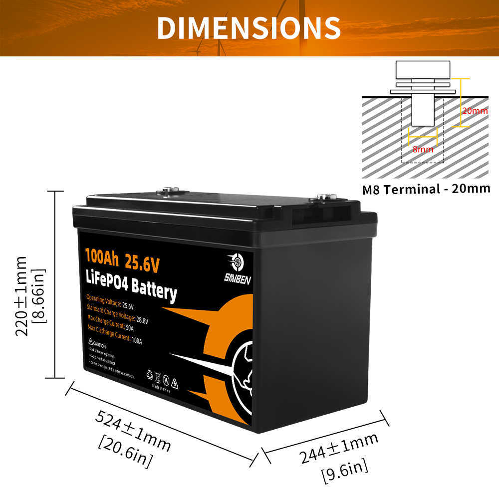 24V Lifepo4 Battery Pack 100AH Rechargeable Lithium Battery with BMS for Motor EV RV Outdoor Power Solar Energy Storage System