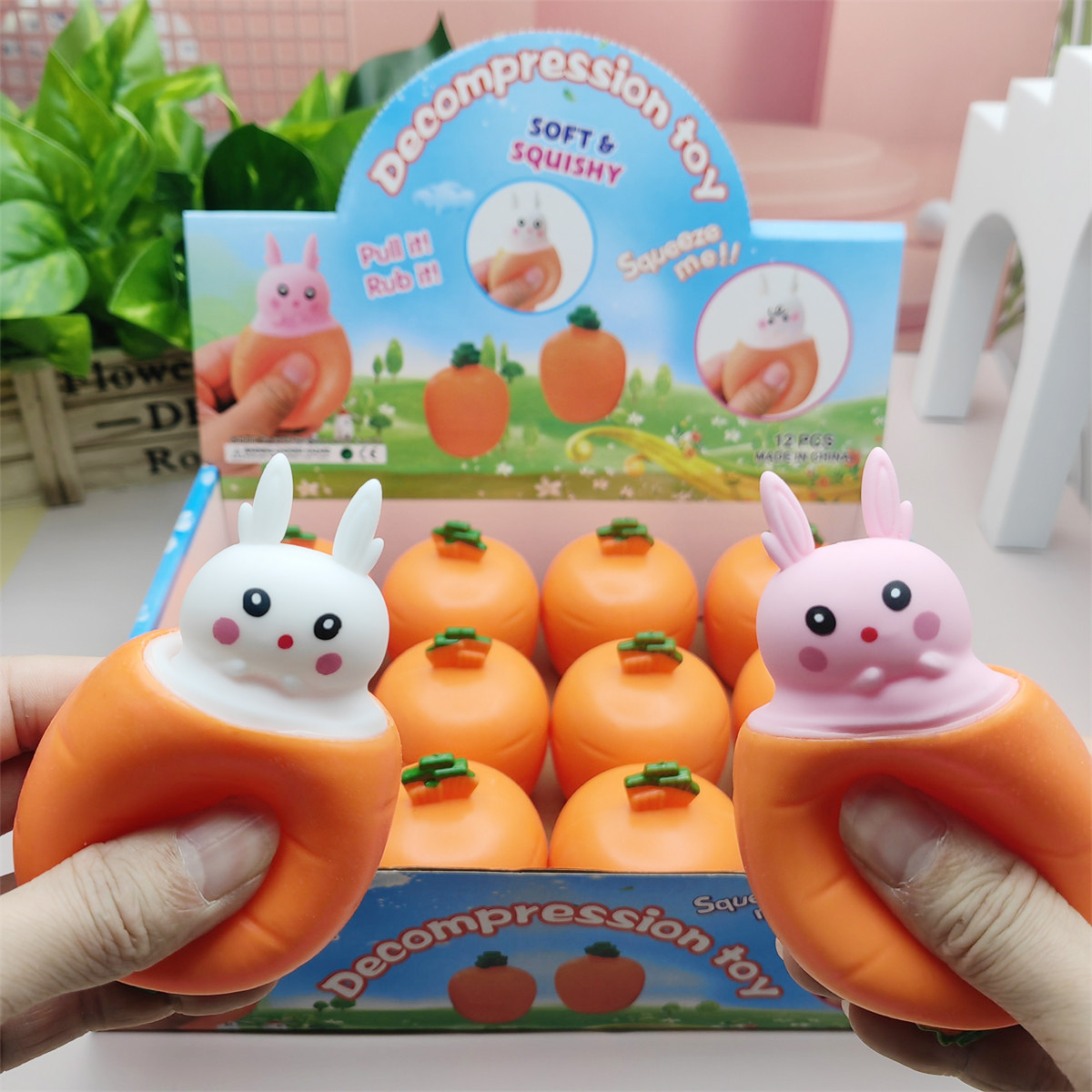 Decompression TPR Squeeze Rabbit Carrot Cup Fun Toy For kids and Adult Novelty Games Toys