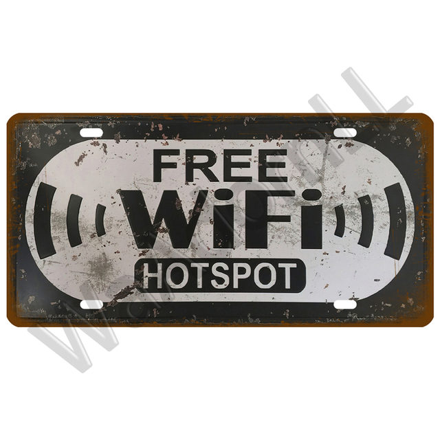 Toile Smile Metal Tin Sign Welcome WiFi Licensplatta Butik Väggdekor Toaletter Tin Sign Vintage Road Guide Iron Målning VARNING PLAQUES POSTER 30X15CM W01