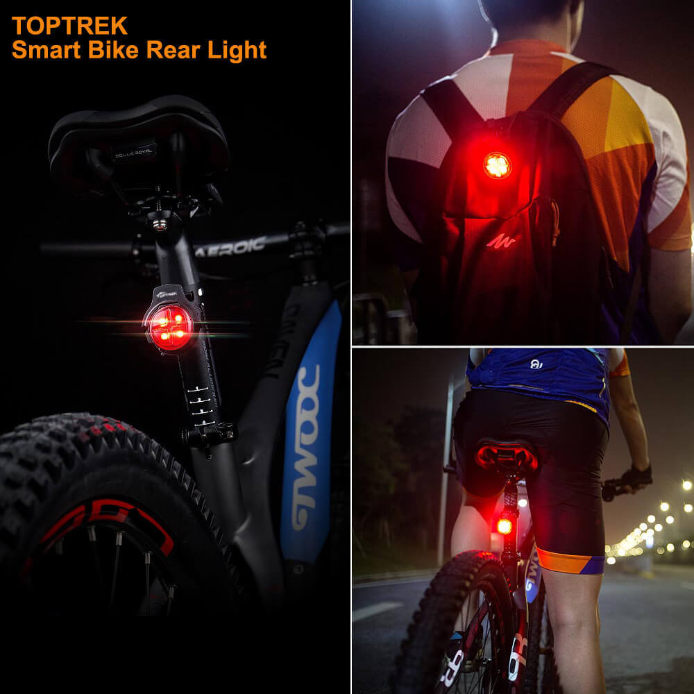 Cykelbelysningar Toptrek Cykel Smart Auto Brake Sensing Taillight IPX5 Vattentät LED -laddning Cycling svans Bakre tillbehör 230204