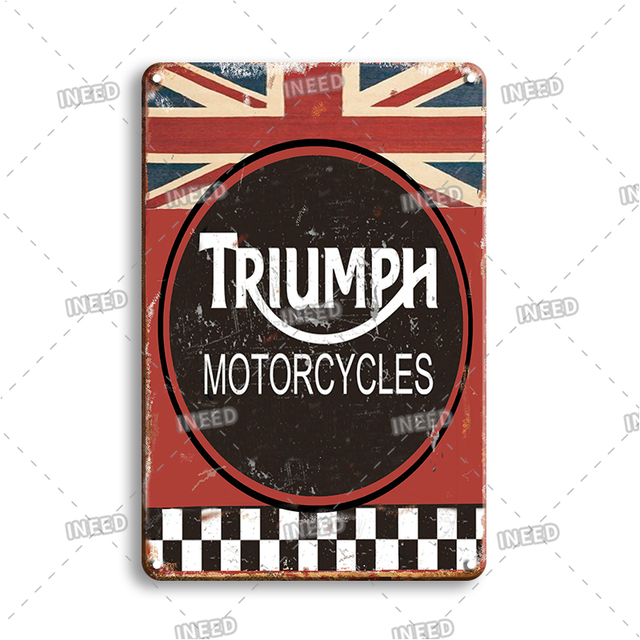 Винтажный мотоцикл бренд логотип Metal Tin Tin Decor Decor Retro Motorbike Metal Poster Plate Decorative Gataque Garage Decorary W01