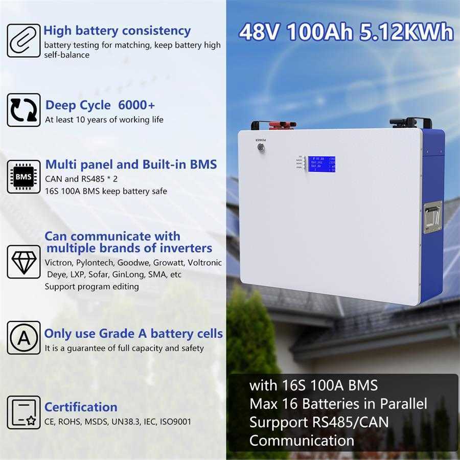 48V 100Ah 200Ah Powerwall LiFePO4 Battery Pack 51.2V 5KWh 10KWh Built-in 16S 100A BMS RS485 CAN 10 Years Lifespan