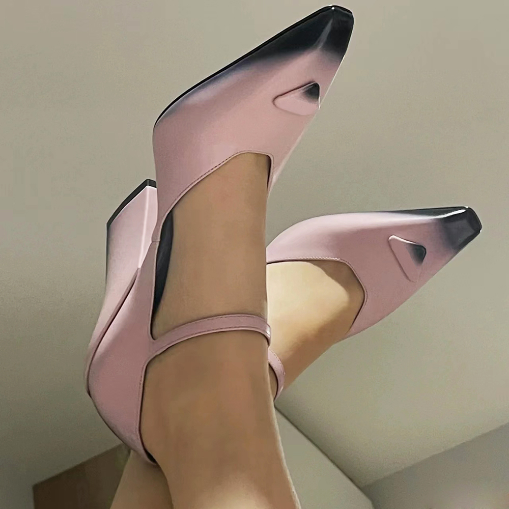 Tri￢ngulo de gradiente Sapatos de salto alto grosso de salto alto feminino de couro raso de um bot￣o de um bot￣o Mary Jane 11 cm de primavera e outono sapatos formais formais de designer de luxo