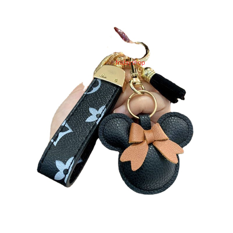 Mode Mouse Diamond Design Car Keychain Favor Flower Bag Pendant Charm smycken Keyring Holder For Men Gift PU Leather Keychains