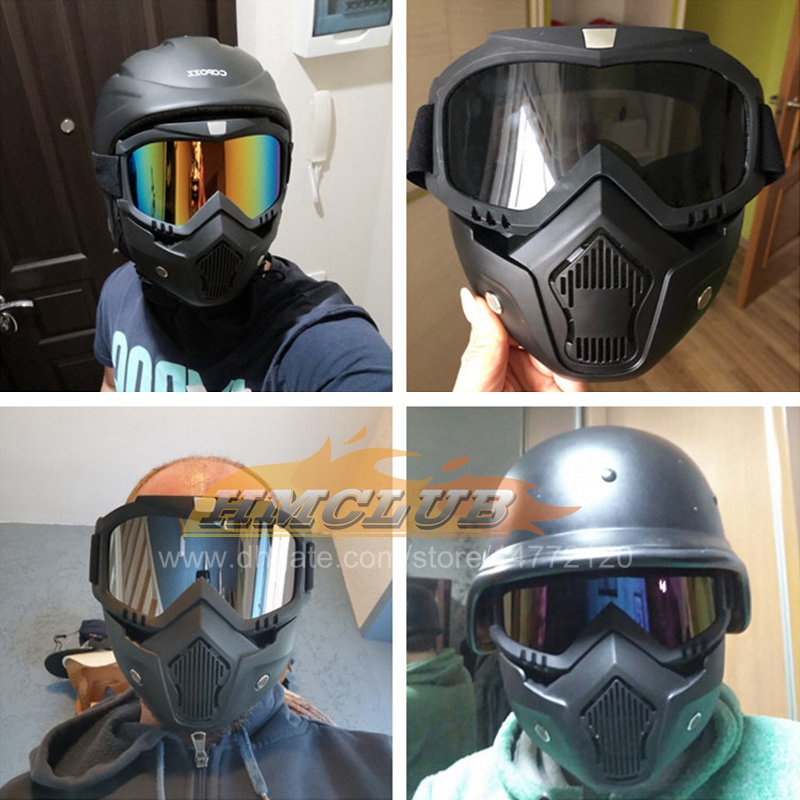 ZZ151 Ski-Snowboard-Motorrad, winddicht, Cruiser-Klappbrille, abnehmbare Gesichtsmaskenabdeckung für Biker-Helm mit Mundfilter