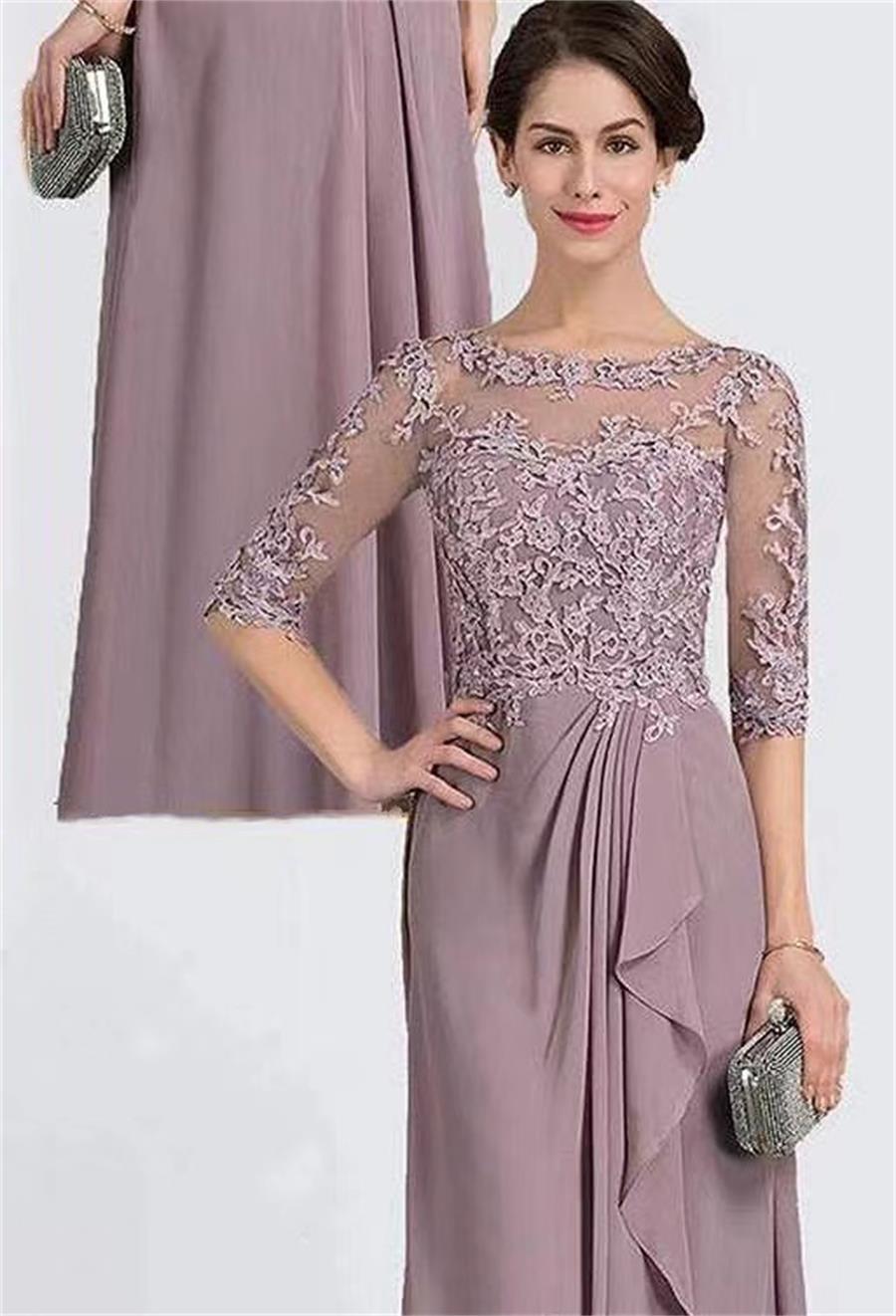 Abiti la madre della sposa, abito da sera in pizzo viola, abito da sposa XFY78690