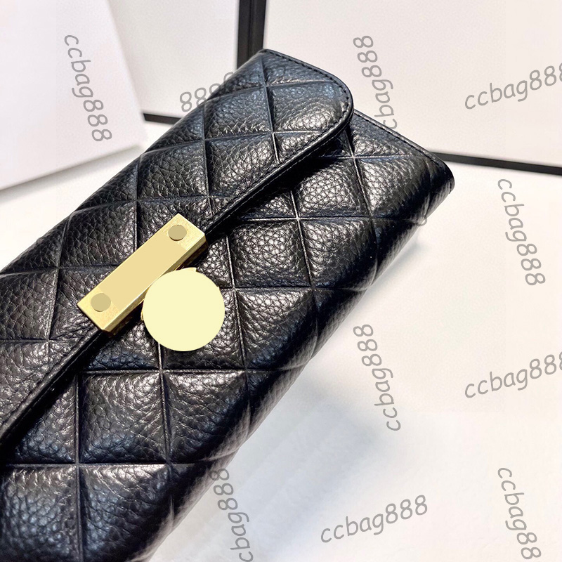 Luxur Designer Long Bifold Wallet Bags Calfskin Card Holder Gold Metal Hardware Multi Pochette Outdoor Coin Purse Turn Lock CLUTC266P