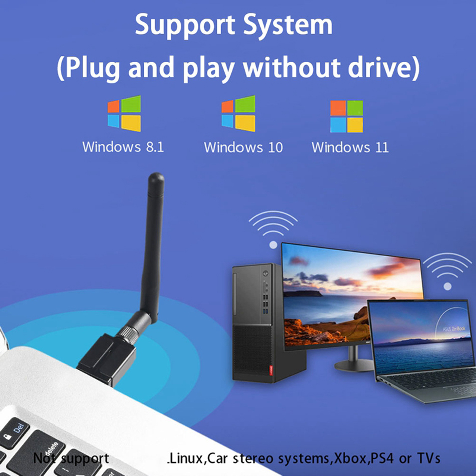 100 m zewnętrzna antena USB mp3 Bluetooth 5.3 Adapter nadajnik Odbiornik Dongle PC bezprzewodowy transfer dla głośników słuchawkowych Bluetooth myszy